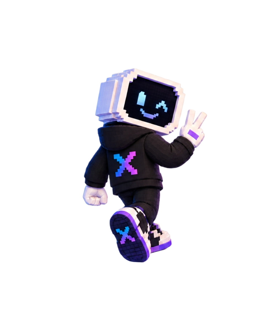 mySTAXX mascot giving a peace sign